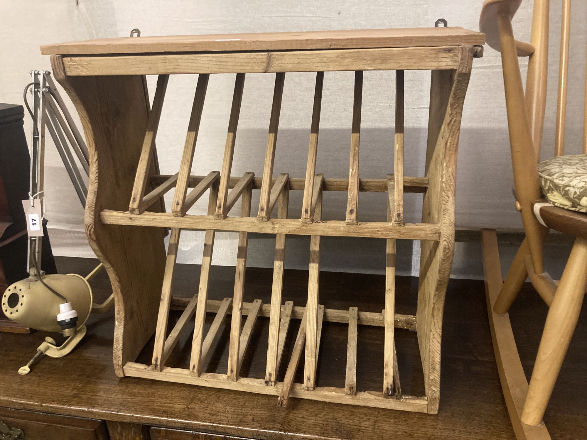 A Victorian and later pine plate rack, width 60cm depth 25cm height 59cm